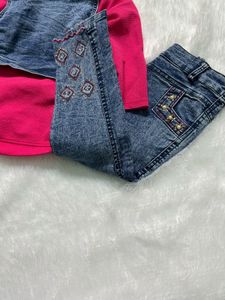 2-4 yrs girl unused top jeans