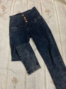 Title:Women’s Dark Blue High-Waist Skinny Fit Deni