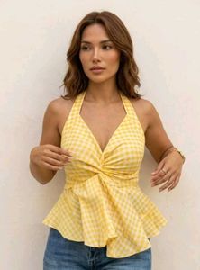 Yellow Gingham Halter Neck Top