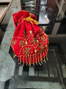 Red Embroidered Potli Bag
