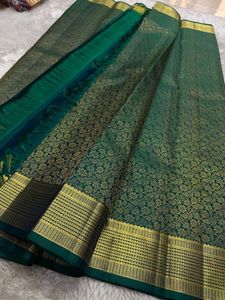 Elegant Teal Silk Saree with Gold Border
