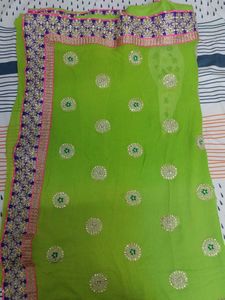 Designer Embroidered Green Saree