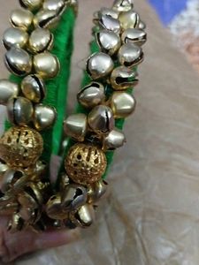 Green Bangles with Golden ghunghroo