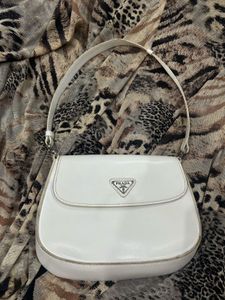 Vintage Prada White Cleo Flap Shoulder Bag
