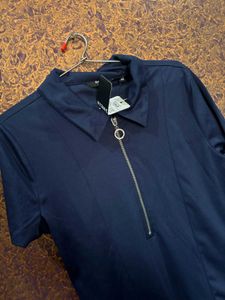Navy Blue Zipped Collar Top
