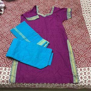 Purple Kurta Set with Blue Pants