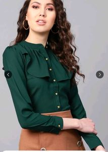 Elegant Dark Green Puff Sleeve Top XXL