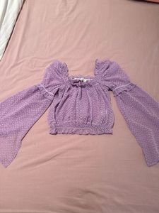 Sheer Purple Blouse with Bell Sleeves - Xs