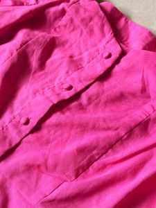 Pink Puff Sleeve Button-Up Top