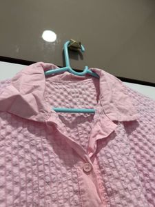 Cute Pink Textured Button-Up Shirt