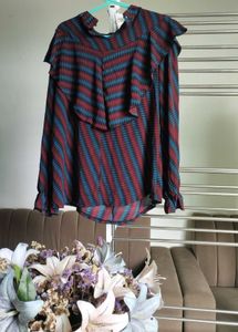 Patterned Ruffle Blouse