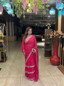 Stunning Pink Ruffled Saree Embellished  Border ,w