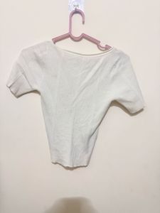 White Ribbed Knit Cropped Top