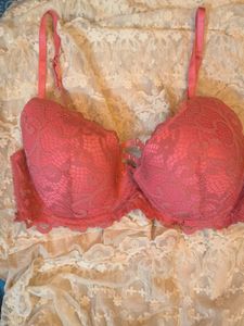 Lace Trimmed Pink Bra