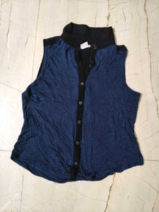 Stylish Sleeveless Blue & Black Top