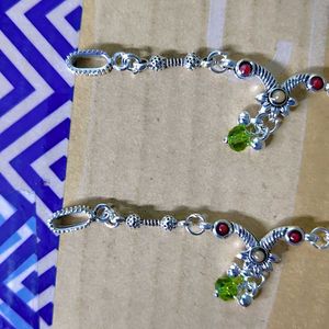 Designer Silver Anklets with Red Stones