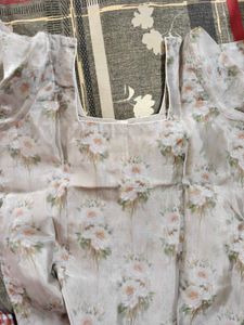Beautiful Grey Floral Organza Kurta Set
