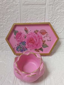 Pink Lotus Trinket Tray &amp; candle Holder