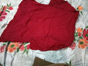 Maroon Embroidered Kurti with grey jeans