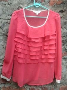 Chic Ruffle Front Coral Top