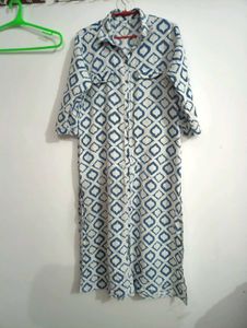 Blue &amp; White Geometric Print kurta