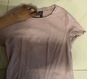 Soft Pink Waffle Knit Lettuce Hem Top