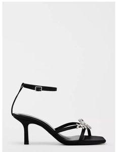 Zara Embellished Black Heeled Sandals