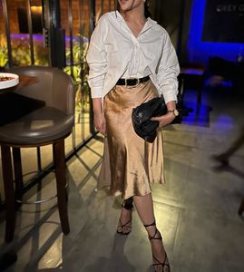 Satin Gold Midi Skirt