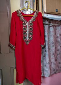 Dark Red Embroidered Kurti