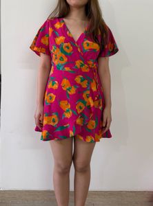 Vibrant Floral Wrap Dress
