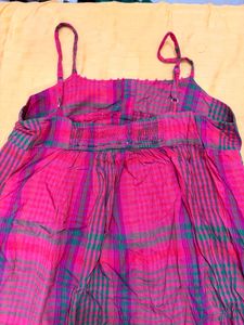 Women's Pink Plaid Spaghetti Strap Kurta