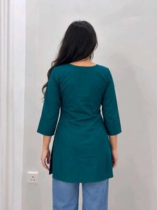 Elegant Teal Kurta with White Embroidery