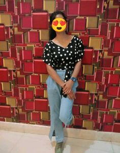 Black & White Polka Dot Wrap Top - V Neck Tie Up,