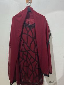Maroon Kurta Set with Black Embellishments