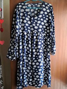 Navy Blue Floral Print Midi Dress