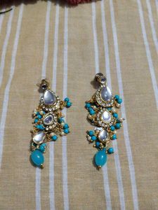 Stunning Blue &amp; White Earrings with mangtika