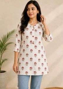 Printed Cotton Kurta with korean pant combo