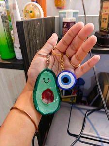 Cute Avocado & Evil Eye Keychain Set