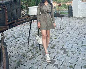 Chic Olive Green Shirt Dress