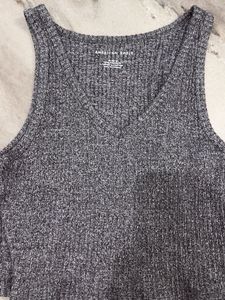 Grey Ribbed V-Neck Tank Top
