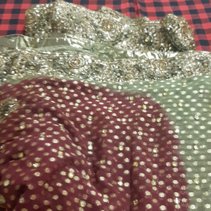 heavily Embroidered Chiffon Brocade saree free gift  with this