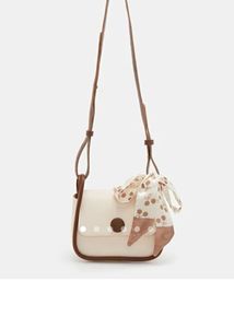 savana Chic Cream Crossbody Bag with Scarf Detail