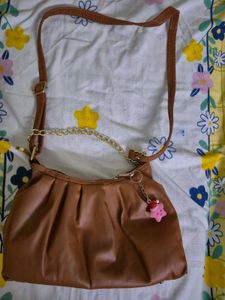 Cute Brown Shoulder Bag with Charm