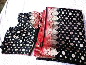 Elegant Black Saree with Polka Dots