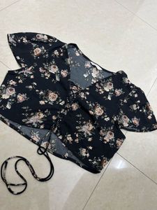 Floral Print Ruched Crop Top
