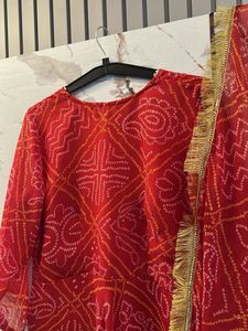 Pure Bandhani Print Gown with Golden Dupatta