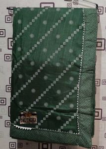 Elegant Green Saree with White Print