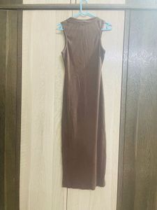 Brown Ribbed Bodycon Midi Dress