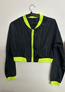 Black Neon Trim Cropped Bomber Jacket