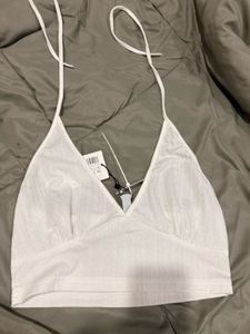 White Halter Neck Ribbed Bralette